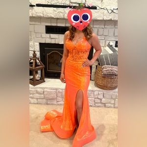 Colors Prom Dress in iridescent orange. Size 4.